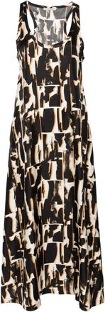 Asceno Brown Abstract-Print Silk Dress - Womens - Silk