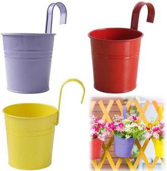 OEM Macetas, Cubo De Jard&iacute;n De Hierro, Macetas Colgantes, Macetas Para Valla, Ganchos Extra&iacute;bles, Patio Y Balc&oacute;n (10 X 16 Cm, Varios Colores)