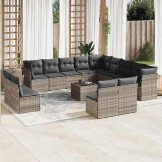 vidaXL Set Sof&aacute;s Jard&iacute;n 14 Pzas Con Cojines Rat&aacute;n Sint&eacute;tico Gris Claro Vidaxl