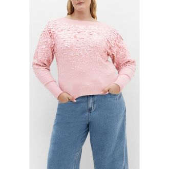 City Chic Braylin Embellished Sweater in Blushing Bride at Nordstrom, Size Xs