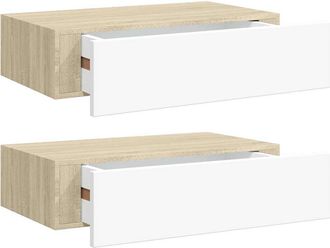 vidaXL Vidaxl - Estantes De Pared Con Caj&oacute;n 2 Uds Mdf Roble/blanco 40x23,5x10cm