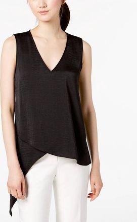 Anne Klein Womens Washed Satin V-Neck Asymmetrical Blouse In Black