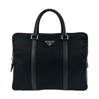 Prada Vintage, unisex, Zwart, ONE Size, Leer, Pre-owned Tessuto Saffiano Leren Aktetas