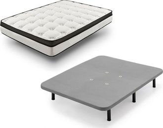 HOGAR 24 Rz42 - Colchón + Base Tapizada En Color Gris Con Patas, Medida 90x190 Cm. Nucleo Alta Densidad Transpirable Con Tejido 3D