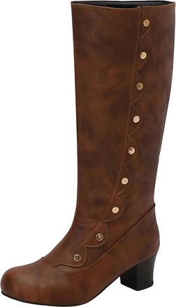 Generic Womens Knee High Boots Rivet Decor Western Style Vintage Long Booties