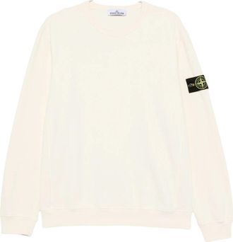Stone Island Minimalist White Cotton Sweatshirt with Distinctive Patch