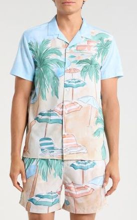 Vintage Summer Swimwear Beach Scene Camp Shirt in Tan at Nordstrom Rack, Size Xx-Large