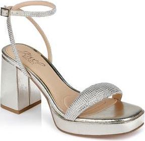 Badgley Mischka Teddi Embellished Ankle Strap Sandal in Gold Textile at Nordstrom Rack, Size 7.5