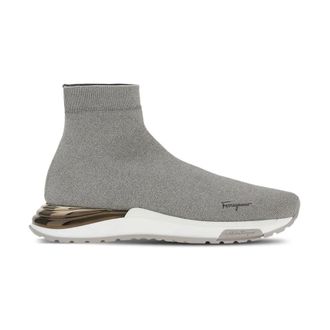 Ferragamo Schoenen, Dames, Grijs, 39 1/2 EU, Katoen, Logo-Print Sock Sneakers