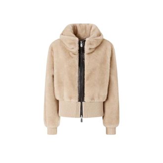 Pinko Faux Fur & Shearling Jackets, female, Beige, XS, Bagels Faux Fur Bomber Jacket