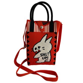 Generic Knitted Mobile Phone Crossbody Bag with Magnetic Buckle, Polyester Fiber Vertical Square Shoulder Bag, 12x18cm with 110cm Strap, Cartoon Design (red)