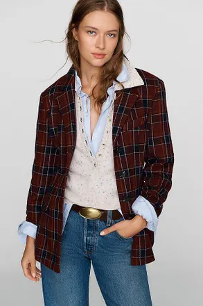 Avec Les Filles Plaid Waisted Blazer Jacket