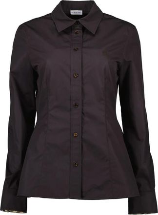 Burberry Bruine Poplin Overhemd- Slim Fit- Logo - Dames - Overhemden - Bruin - 2XS - Leer - Overhemden
