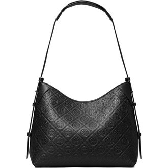 Tory Burch T Monogram Pebble Leather Messenger Bag in Black at Nordstrom