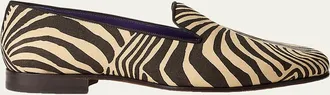 Ralph Lauren Purple Label Mens Alonzo Zebra Print Linen Slippers