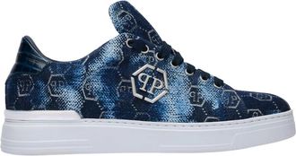 Philipp Plein Low-Top Sneakers Jacquard Monogram - unisex - Sneakers - Blauw - 45 EU - Leer - Schoenen