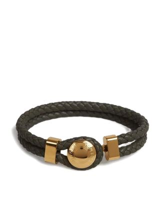 Tom Ford logo-engraved braided leather bracelet - Verde