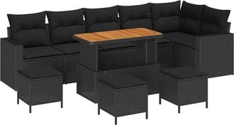 vidaXL Conjunto De Sof&aacute; De Jard&iacute;n Con Coj&iacute;n 10 Pcs Negro Vidaxl