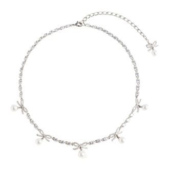 Self Portrait Crystal Strik Parel Bedel Ketting - Dames - Accessoires - Grijs - Maat: ONE Size