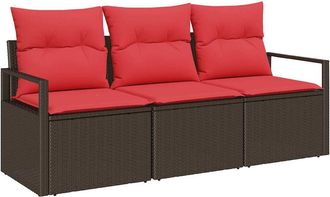 vidaXL Conjunto De Sof&aacute;s De Jard&iacute;n 3 Uds. Marr&oacute;n Y Rojo Vidaxl
