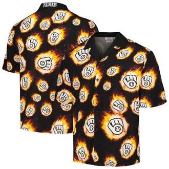 Pleasures Mens PLEASURES Black Milwaukee Brewers Flame Fireball Button-Up Shirt at Nordstrom, Size Small