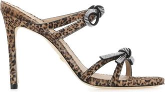 Stuart Weitzman Geprinte Bow Mules van Kalfsleer - Dames - Muiltjes - Bruin - 38 1/2 EU - Leer - Schoenen