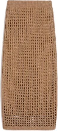 Max Mara Openwork Gebreide Rok - Dames - Midirokken - Bruin - XS - Katoen - Rokken