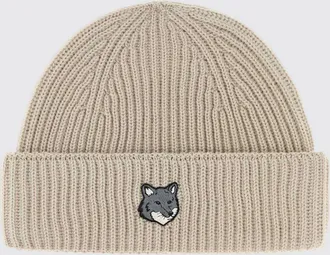 Maison Kitsun&eacute; Berretto in lana a coste con risvolto e logo a contrasto