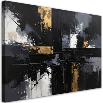 Feeby Impresi&oacute;n De Imagen Abstracci&oacute;n En Negro Y Dorado Con Textura De Estilo Boho 100x70
