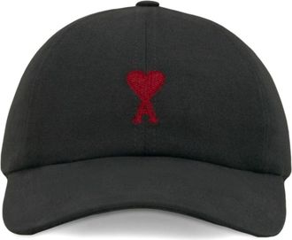 Ami Black Ami De Coeur Embroidered Cotton Baseball Cap