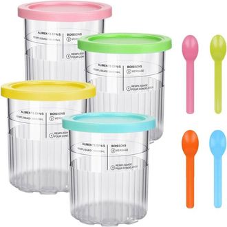 OEM Ice Cream Cup Zree : 4 Pots 24oz Ninja Creami Nc500/nc501 - Couvercles & Cuill&egrave;res Inclus (lot Remplacement)