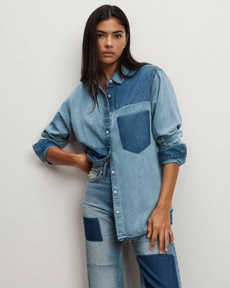 Veronica Beard Dalma Colorblock Button Down Shirt In Time Travel