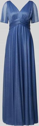 Christian Berg Cocktail Abendkleid mit V-Ausschnitt in Bleu Melange, Gr&ouml;&szlig;e 40