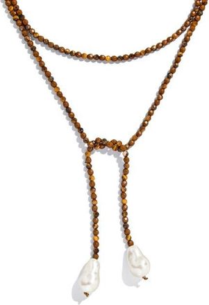 BaubleBar Faux Pearl & Faux Semi Precious Stone Wrap Necklace in Brown at Nordstrom