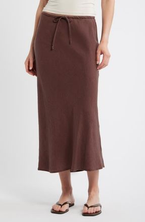 Marine Layer Avery Linen Blend Midi Skirt in Chocolate at Nordstrom, Size X-Large