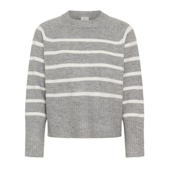 Kaffe Rondgebreide trui - Dames - Ronde hals truien - Grijs - 2XL - Leer - Truien & Vesten