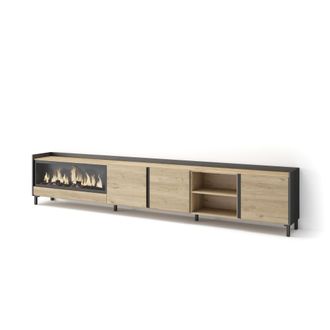 Skraut Home Skraut Home - Mueble Tv, Televisi&oacute;n, Muebles De Sal&oacute;n, Almacenaje, 315x35x61cm, Para Tv Hasta 80, Chimenea El&eacute;ctrica Xxl, Dise&ntilde;o Industrial, Estilo Mo