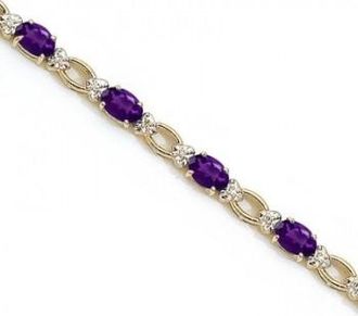 Allurez Oval Amethyst and Diamond Link Bracelet 14k Yellow Gold (6.72 ctw)