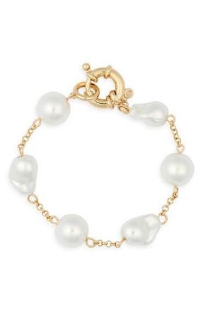 Nordstrom Rack Faux Pearl Chain Bracelet in White- Gold at Nordstrom Rack