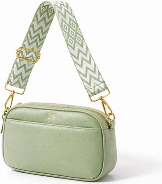 Generic Personalised LOLA Embossed Faux Leather Chevron Cross Body Bag (Sage Green)