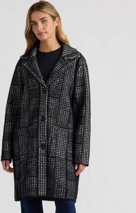 NVLT Womens Patterned Coatigan with Notch Collar and Patch Pockets