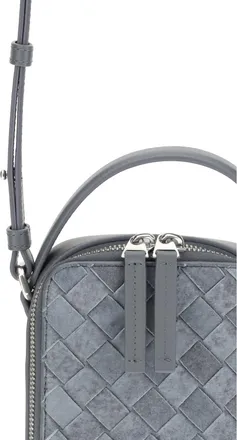 Bottega Veneta Mens Phone Case Woven Calf Leather Cloudy Indigo-Grey Shoulder Bags Indigo/grey