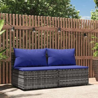 vidaXL Divani Centrali da Giardino con Cuscini 2pz Polyrattan Grigio - Vidaxl