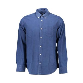 GANT Casual Shirts, male, Blue, Size: S Gant Blue Cotton Men Shirt
