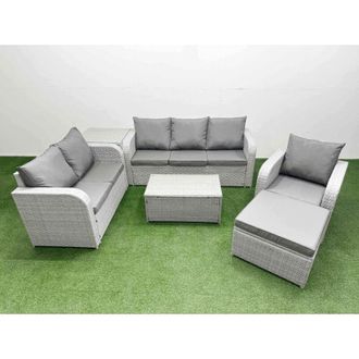 Fimous Patio pe Wicker 7 Seater Outdoor Rattan Furniture Sofa Sets with Rectangular Coffee Table Reclining Chair Loveseat Sofa 3 Seater Sofa Big Footstool 2