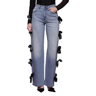 Avec Les Filles Bow Detail High Waist Jeans in Hazel Wash at Nordstrom, Size 24
