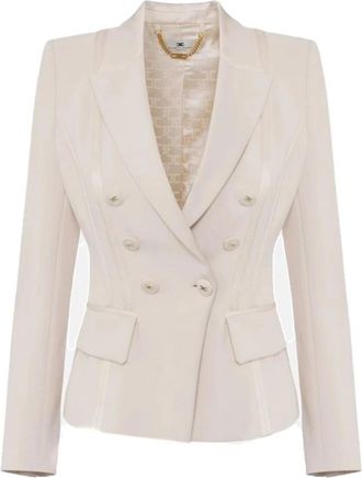 Elisabetta Franchi Crepe jasje met satijnen details - Dames - Blazers - Grijs - XL - Satijn - Jassen
