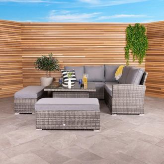 Charles Bentley Rattan Corner Lounge Set with Table Grey