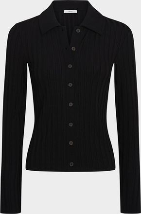 Vince Long-Sleeve Ribbed Button-Front Top