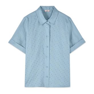 Oltre Dames, Blouses & Shirts, Blauw, Maat: 4XL Linnen